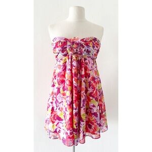 Vintage Y2K Forever 21 Floral Strapless Babydoll Tunic Mini Dress Size Small (S)
